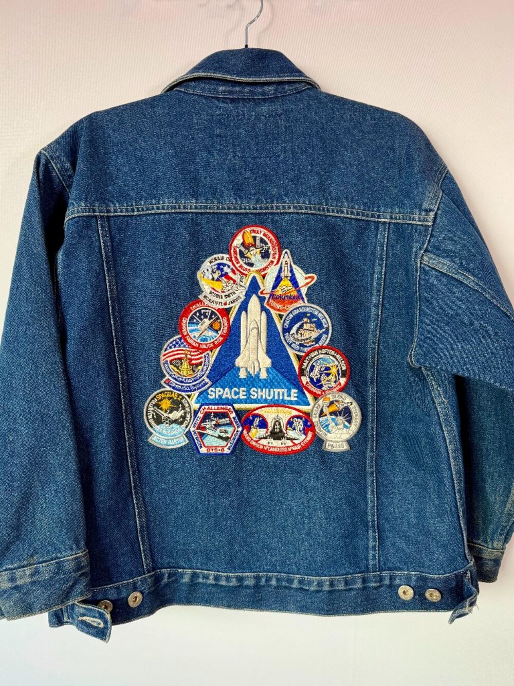 90s Canyon River Blues Jean Jacket - NASA Space Shuttle Program Patch - Size M
